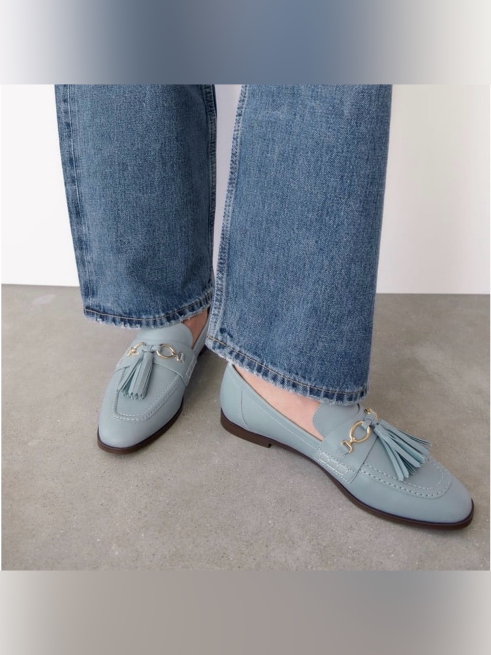NWOT Zara Powder Blue Tassel Loafers Pastel Blue Preppy Classic Flats EU37 Chic